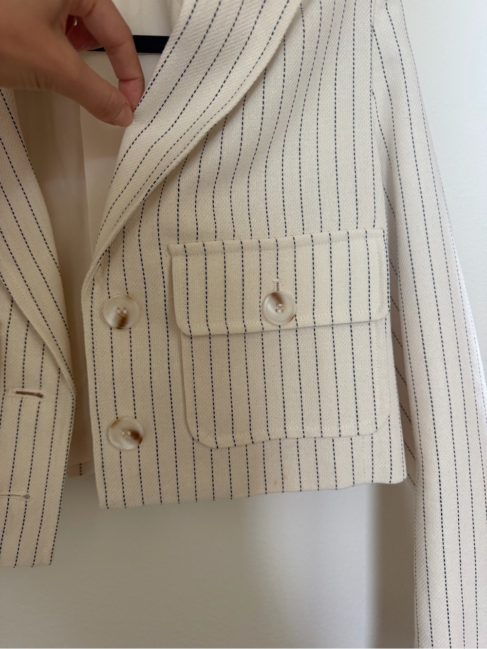 Jason Wu Cream Pinstripe Womens Cropped Blazer Jacket - Picture 3 of 5